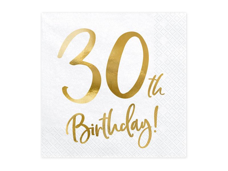 Servietten 30th Birthday, weiß, 33x33cm (1 VPE / 20 Stk.) - FeierGlanz
